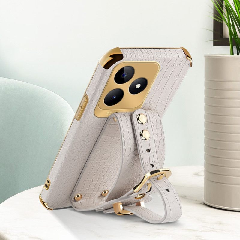 Case Hoesje Realme C53 Telefoonhoesje Armbandsteun Met Krokodillenprint