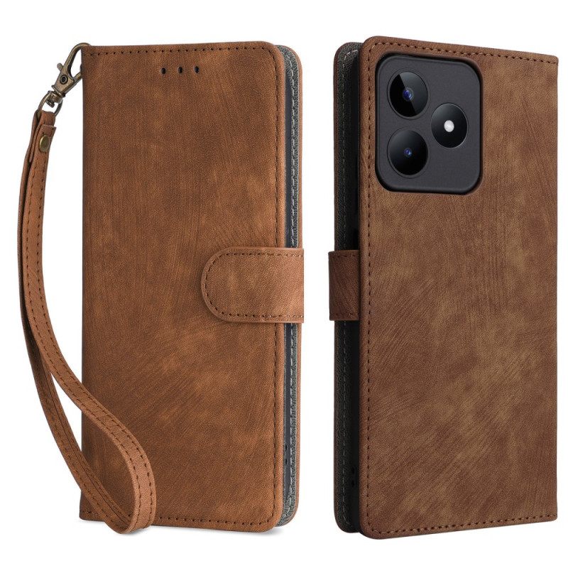 Flip Case Leren Realme C53 Rfid-bescherming Met Koord