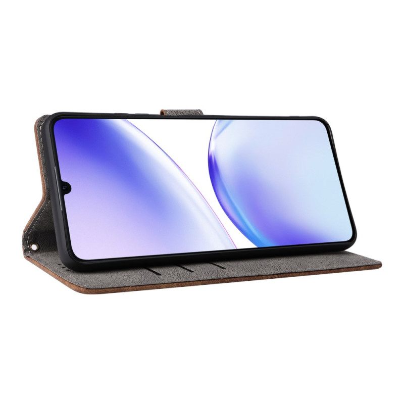 Flip Case Leren Realme C53 Rfid-bescherming Met Koord