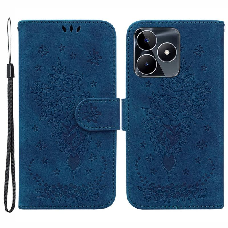 Folio-hoesje Realme C53 Rozen- En Vlinderpatroon