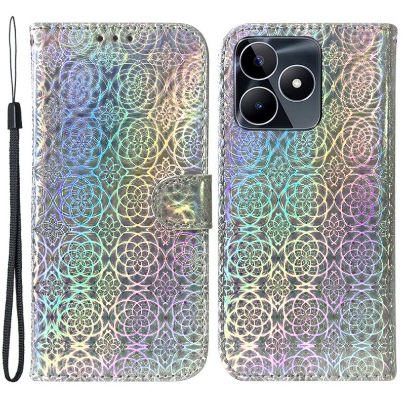 Folio-hoesje Realme C53 Telefoonhoesje Discostijl Met Koord