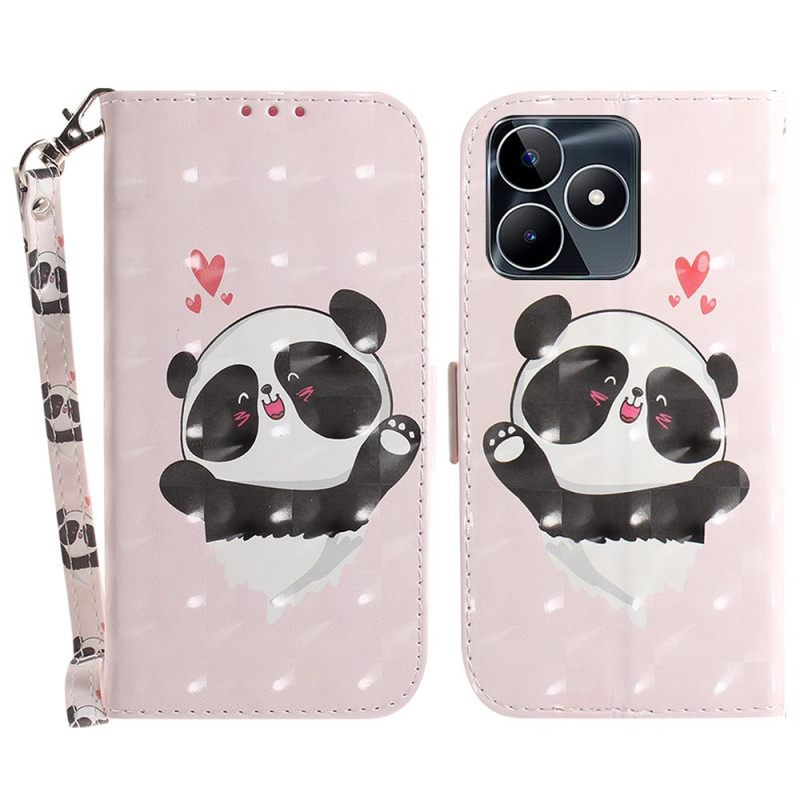 Folio-hoesje Realme C53 Telefoonhoesje Houder Met Panda-liefde En Koord