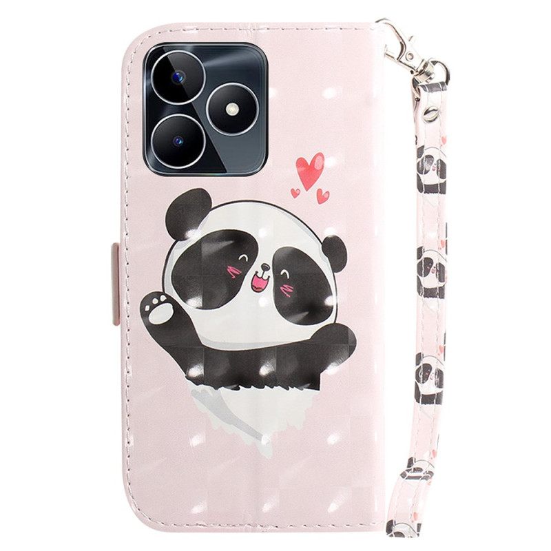 Folio-hoesje Realme C53 Telefoonhoesje Houder Met Panda-liefde En Koord