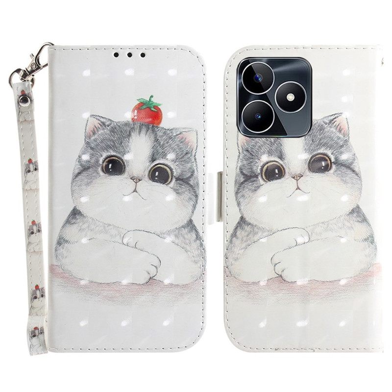 Folio-hoesje Realme C53 Telefoonhoesje Houder Met Schattige Kat En Koord