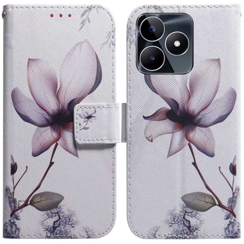 Folio-hoesje Realme C53 Telefoonhoesje Roze Bloem
