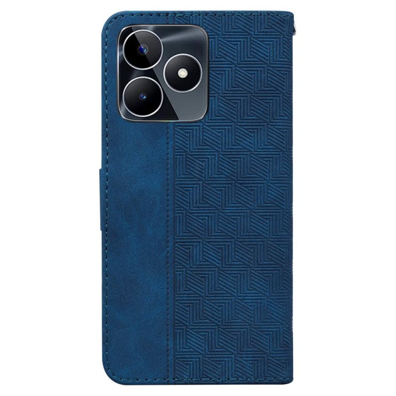 Leren Hoesje Realme C53 Bandje Met Geweven Patroon Bescherming Hoesje