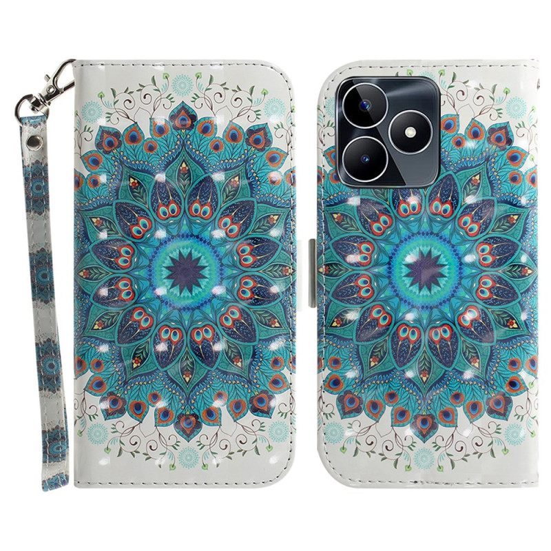 Leren Hoesje Realme C53 Houder Met Groene Mandala En Koord Bescherming Hoesje