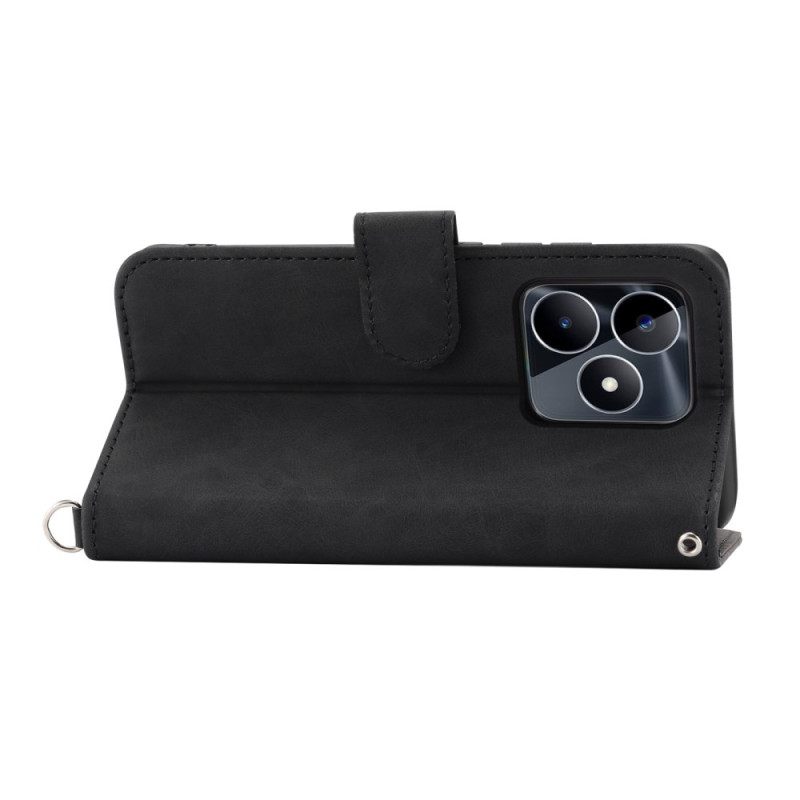 Leren Hoesje Voor Realme C53 Bloemenprint Met Bandje En Schouderbandje