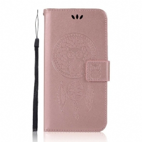 Folio-hoesje voor Vivo Y20s Dromenvanger Uil Met Leereffect
