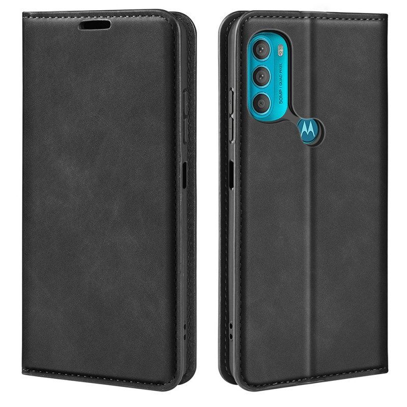 Bescherming Hoesje voor Moto G71 5G Folio-hoesje Zijdezacht Leereffect