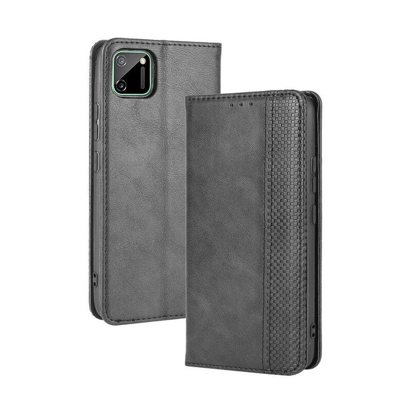 Bescherming Hoesje voor Realme C11 Folio-hoesje Gestileerd Vintage Leereffect