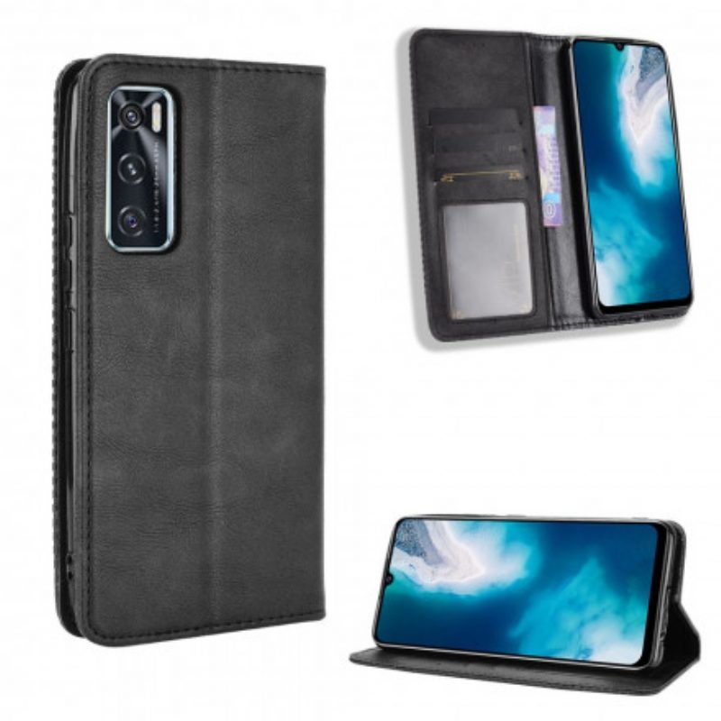 Bescherming Hoesje voor Vivo Y70 Folio-hoesje Gestileerd Vintage Leereffect