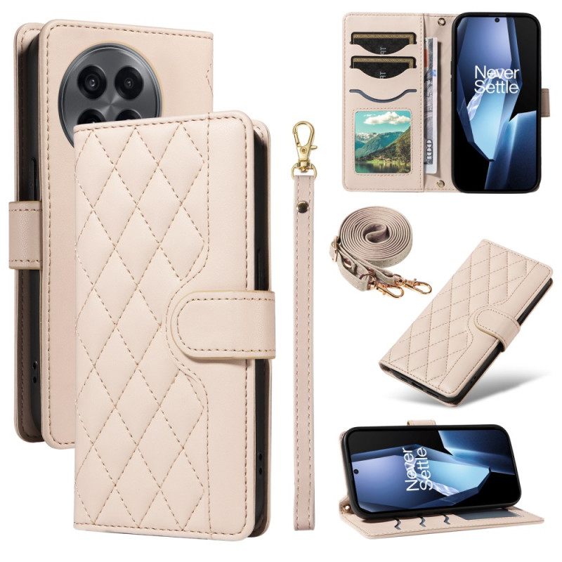 Leren Hoesje Oneplus 13r Gewatteerd Met Bandje En Schouderband