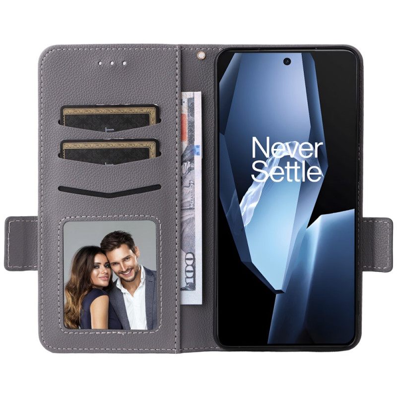 Leren Hoesje Oneplus 13r Lychee-textuur Met Bandje Bescherming Hoesje