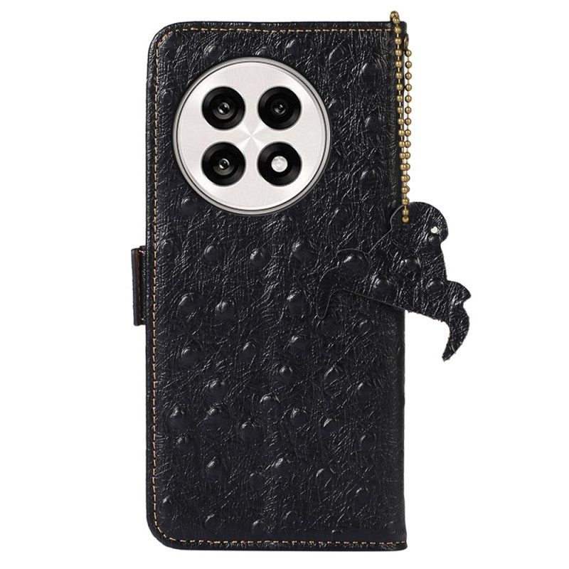 Leren Hoesje Oneplus 13r Rfid-blokkerend Struisvogelhuidleer Bescherming Hoesje