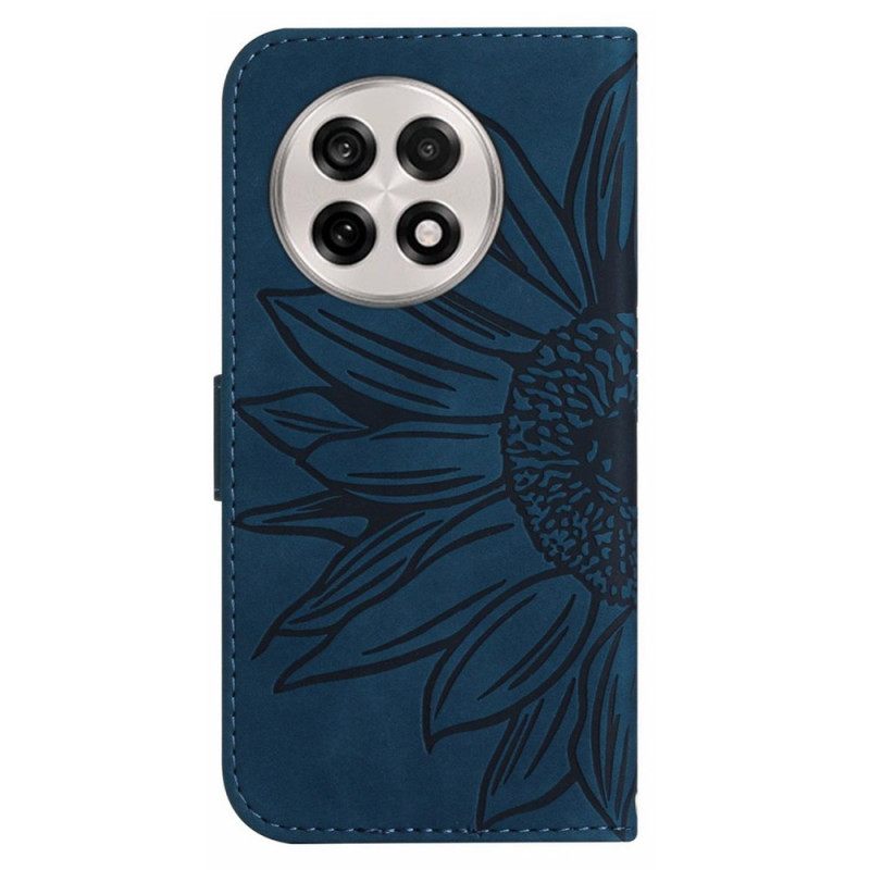 Leren Hoesje Oneplus 13r Schouderbandje Met Zonnebloempatroon Bescherming Hoesje