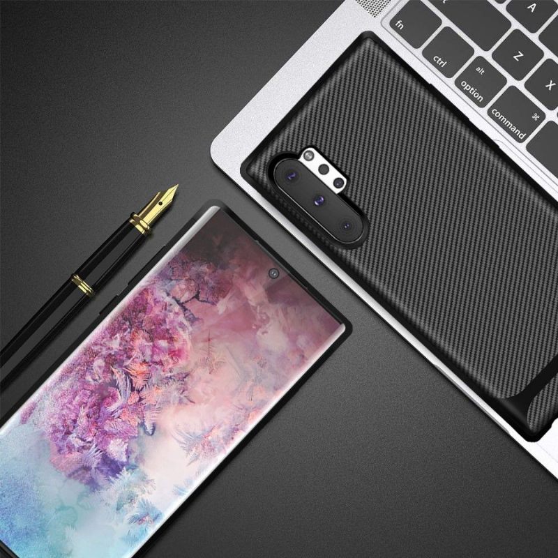 Hoesje voor Samsung Galaxy Note 10+ / Note 10+ 5G Anti-fall Carbon Case - Zwart