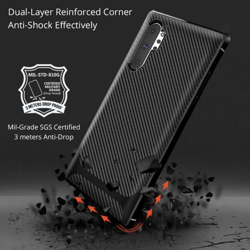 Hoesje voor Samsung Galaxy Note 10+ / Note 10+ 5G Anti-fall Carbon Case - Zwart
