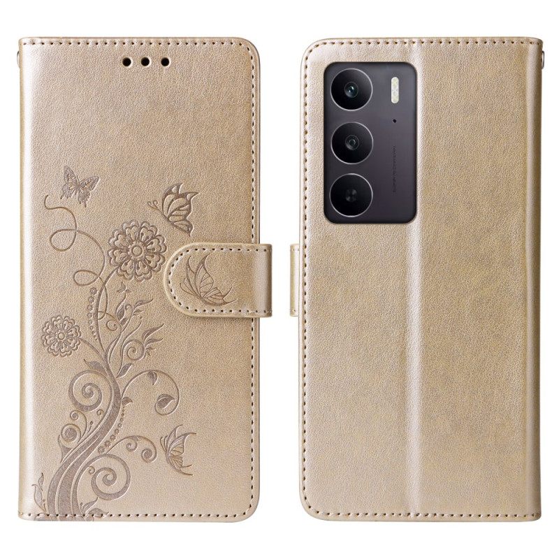 Leren Hoesje Realme C71 Vlinders En Bloemen