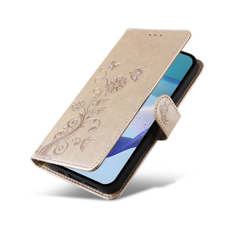 Leren Hoesje Realme C71 Vlinders En Bloemen