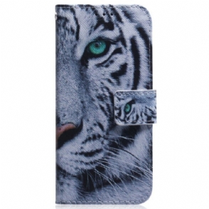Folio-hoesje voor Oppo Reno 8 Pro Met Ketting Strappy Witte Tijger