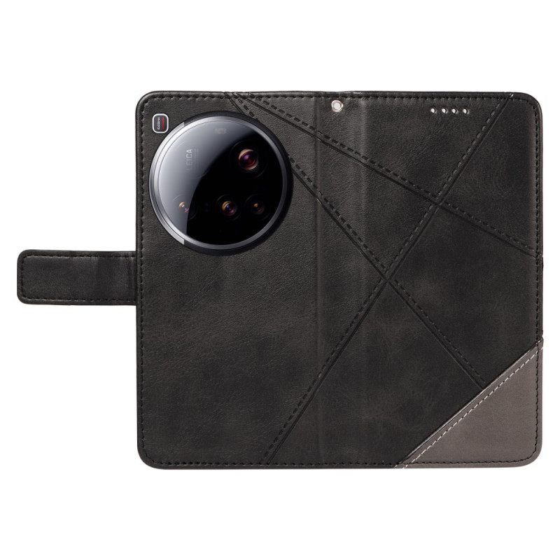 Flip Case Leren Xiaomi 15 Ultra Geometrisch Ontwerp