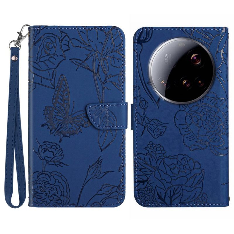 Flip Case Leren Xiaomi 15 Ultra Vlinderprint Bandje
