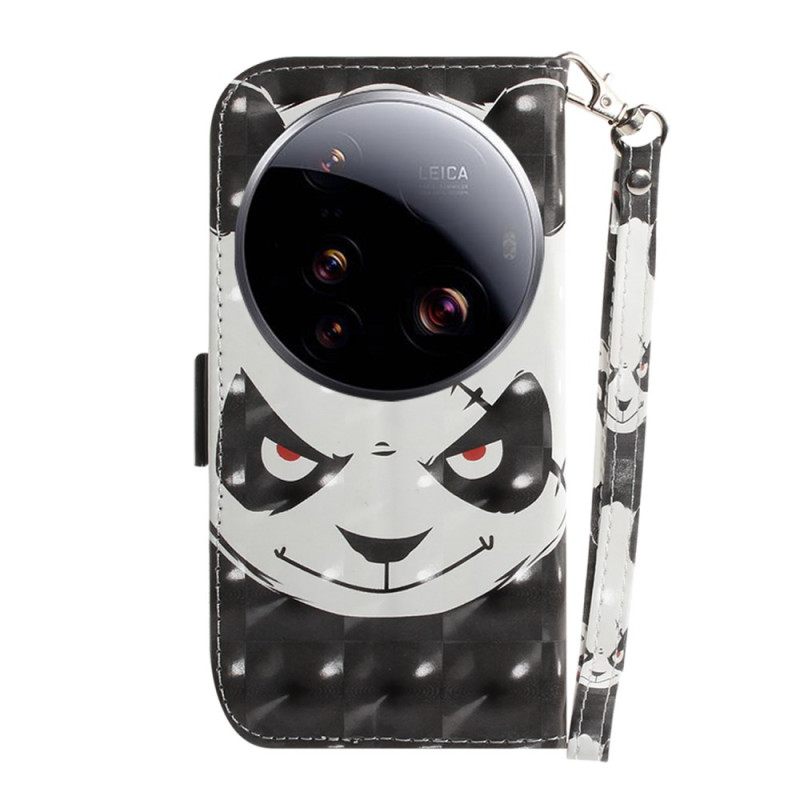 Folio-hoesje Xiaomi 15 Ultra Telefoonhoesje Boze Panda Met Sleutelkoord