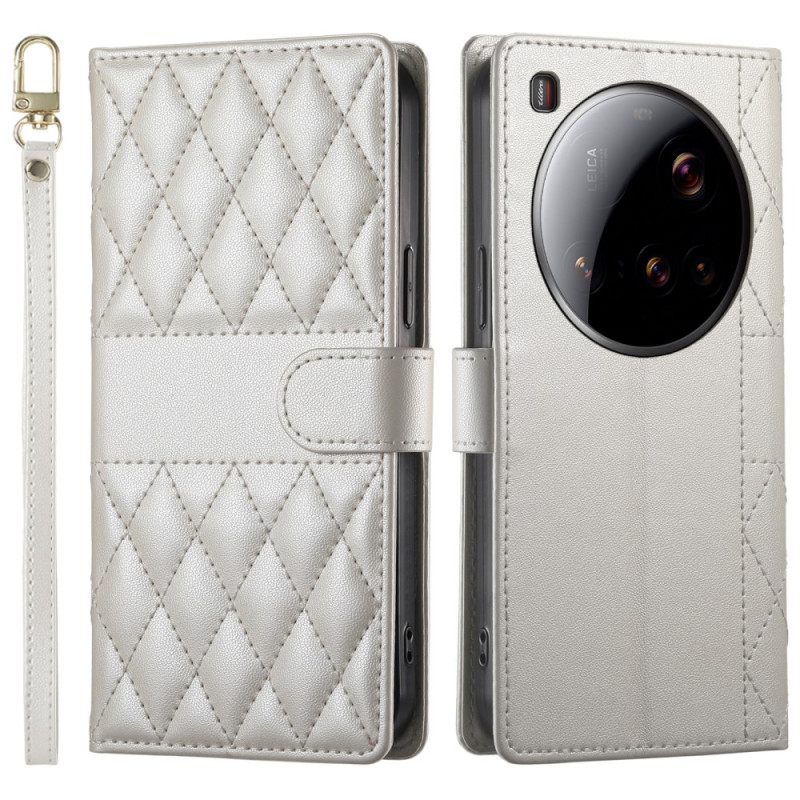 Folio-hoesje Xiaomi 15 Ultra Telefoonhoesje Gewatteerd Met Band En Schouderband