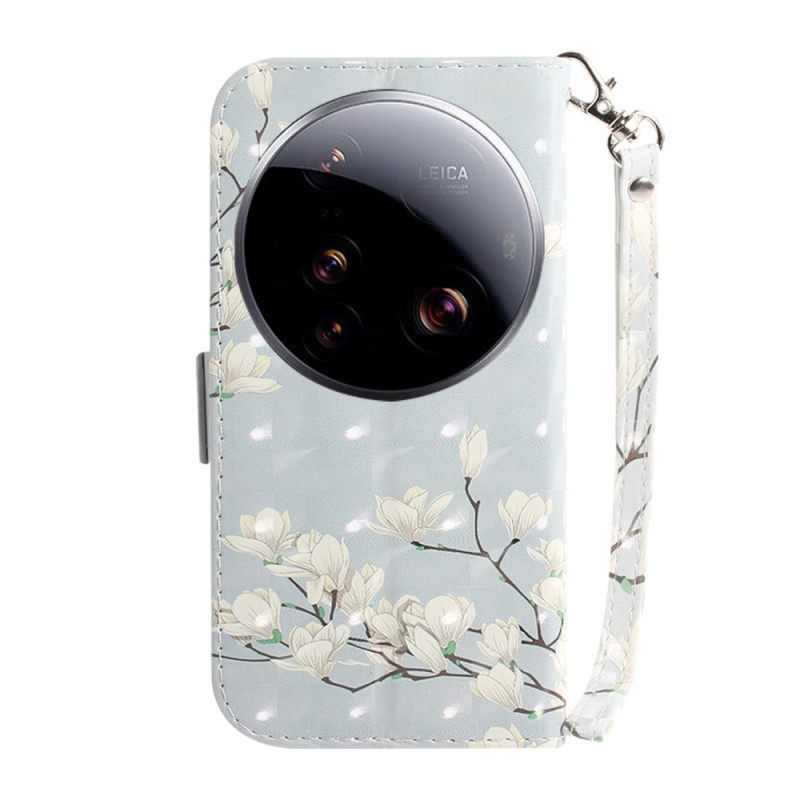 Folio-hoesje Xiaomi 15 Ultra Telefoonhoesje Magnolia's Met Sleutelkoord