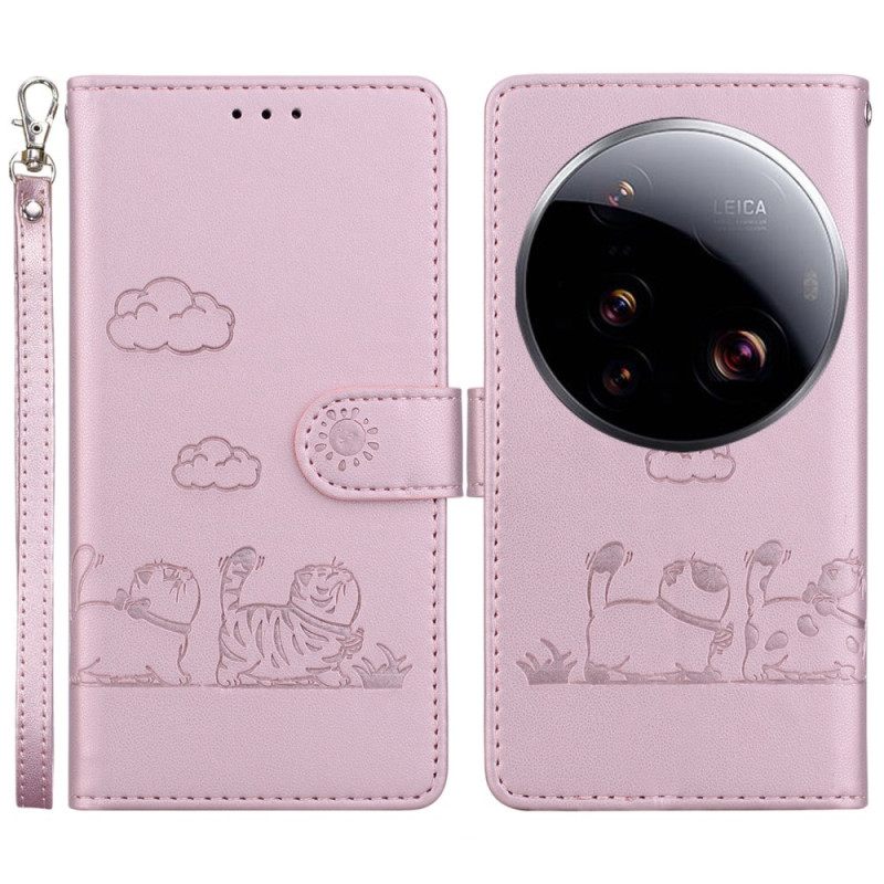 Leren Hoesje Voor Xiaomi 15 Ultra Rfid-blokkerend & Kittenpatroon