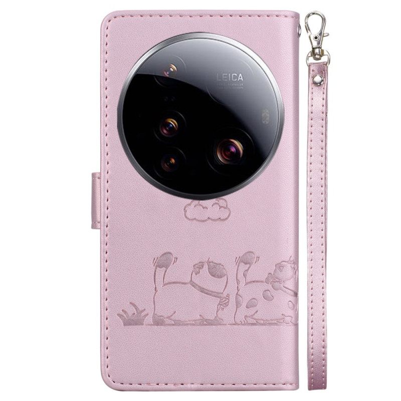 Leren Hoesje Voor Xiaomi 15 Ultra Rfid-blokkerend & Kittenpatroon