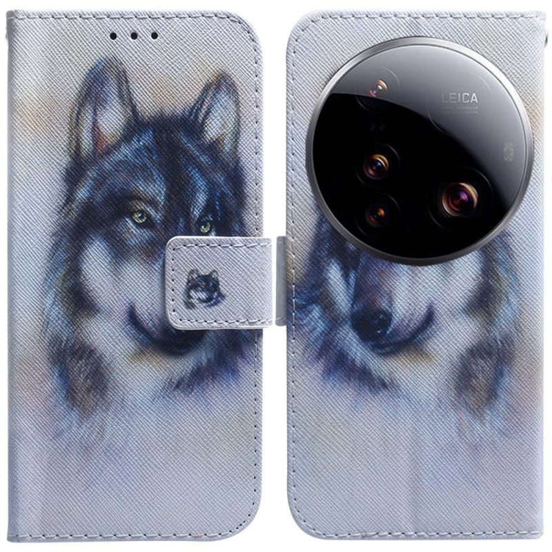 Leren Hoesje Voor Xiaomi 15 Ultra Wolf In Aquarel