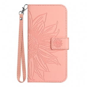 Leren Hoesje Voor Xiaomi 15 Ultra Zonnebloemprint Met Bandje