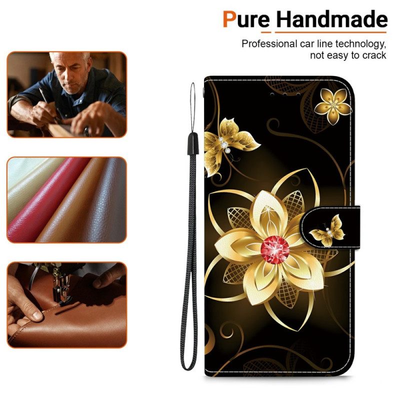 Leren Hoesje Xiaomi 15 Ultra Gouden Bloem Bescherming Hoesje