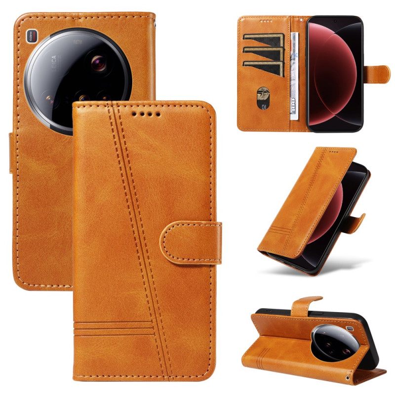 Leren Hoesje Xiaomi 15 Ultra Lijnen Bescherming Hoesje