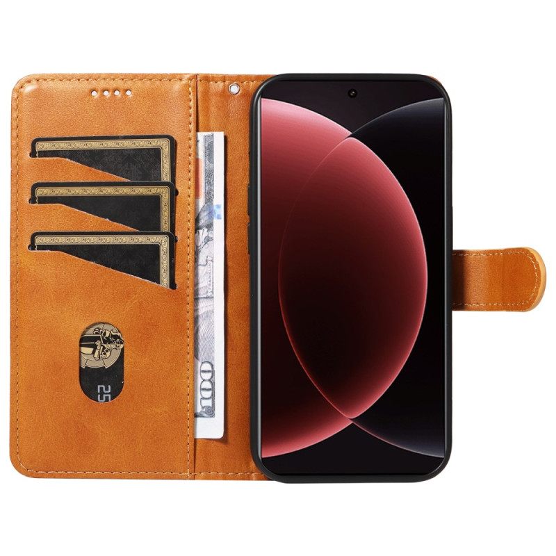 Leren Hoesje Xiaomi 15 Ultra Lijnen Bescherming Hoesje