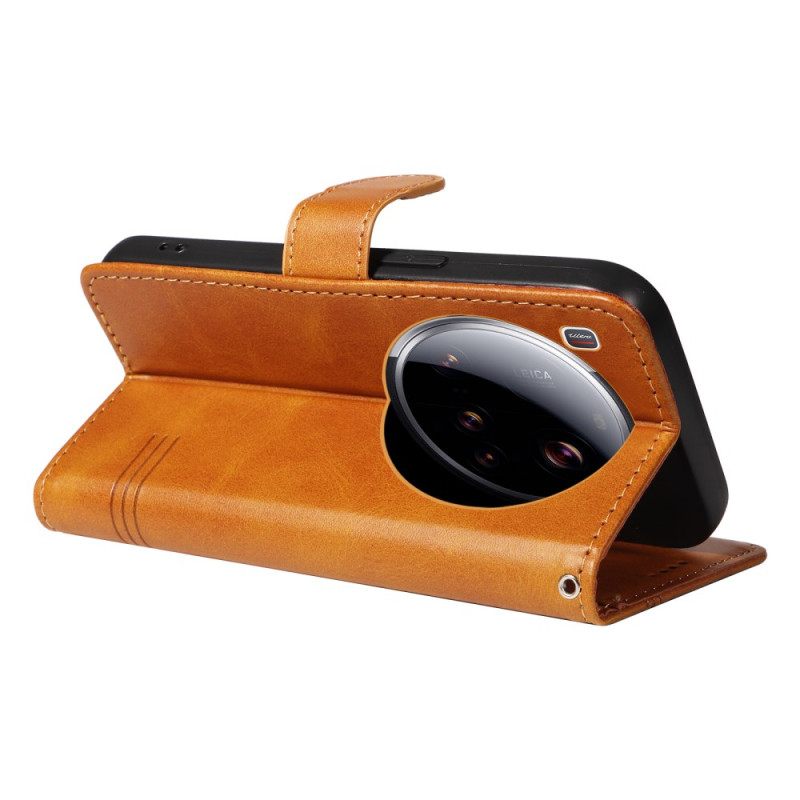 Leren Hoesje Xiaomi 15 Ultra Lijnen Bescherming Hoesje