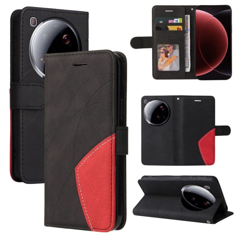 Leren Hoesje Xiaomi 15 Ultra Tweekleurige Golvende Lijnen Bescherming Hoesje