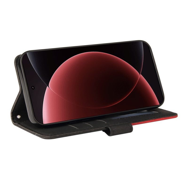 Leren Hoesje Xiaomi 15 Ultra Tweekleurige Golvende Lijnen Bescherming Hoesje