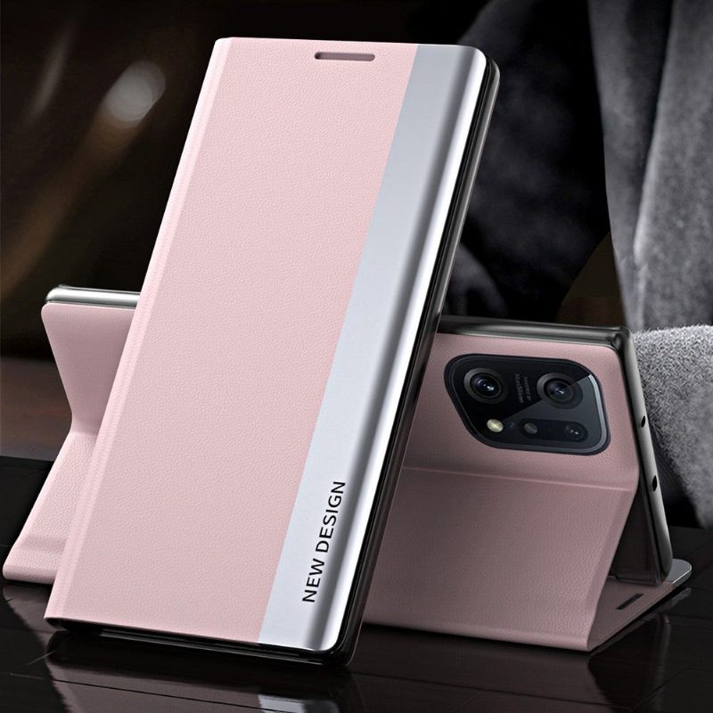Cover voor Oppo Find X5 Pro Zakelijke Magneet Met Leereffect
