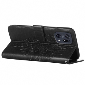 Folio-hoesje voor Oppo Find X5 Pro Kaarthouder Met Vlinderbloem