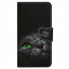 Folio-hoesje voor iPhone 15 Met Ketting Kat Met Groene Ogen En Riem