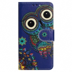 Leren Hoesje voor iPhone 15 Met Ketting Tribal Uil Met Riem