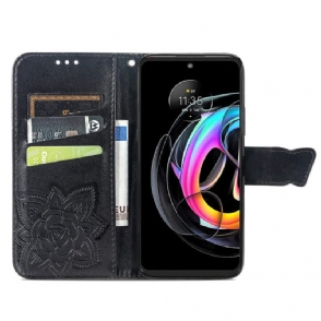 Leren Hoesje voor Motorola Edge 20 Lite Vlinder Met Reliëf