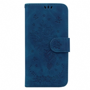Folio-hoesje voor Oppo Reno 8 Met Ketting Strappy Rozen En Vlinders