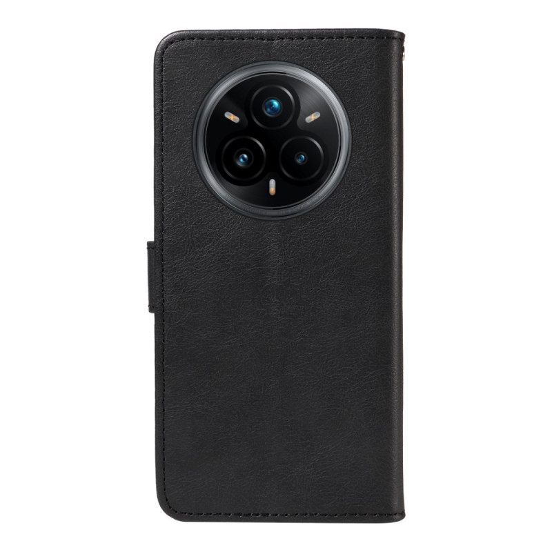 Leren Hoesje Realme 14 Pro Plus 5g Effen Kunstleren Bandje Bescherming Hoesje