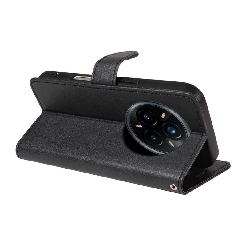 Leren Hoesje Realme 14 Pro Plus 5g Effen Kunstleren Bandje Bescherming Hoesje