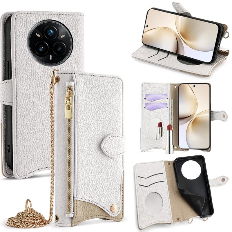 Leren Hoesje Realme 14 Pro Plus 5g Spiegel En Ketting Bescherming Hoesje