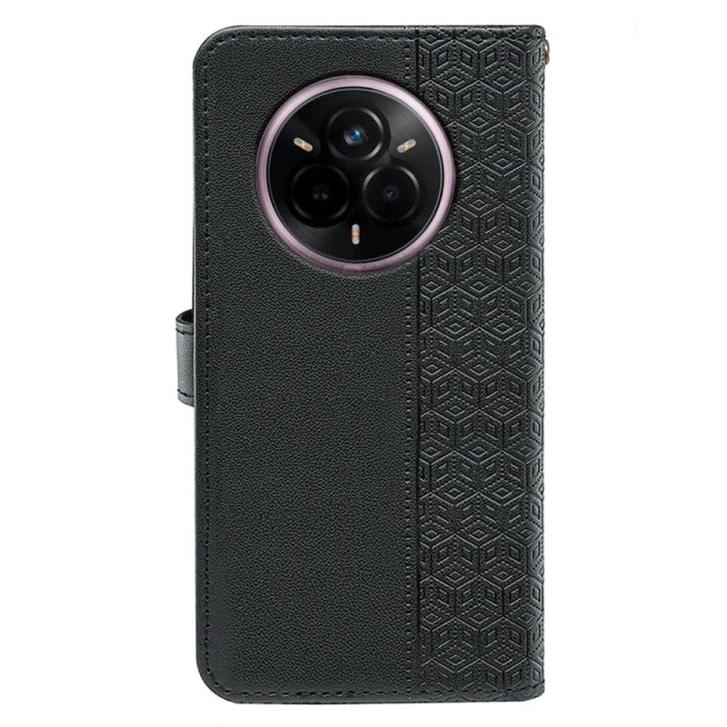 Leren Hoesje Voor Realme 14 Pro Plus 5g Bandje Met Kubistisch Patroon